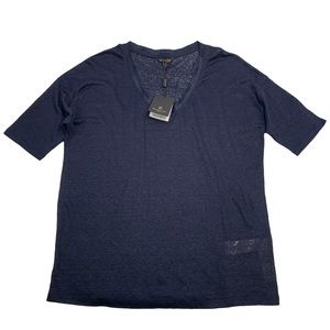 NWT Massimo Dutti Sapphire Blue Lightweight Linen V Neck T Shirt (M)
